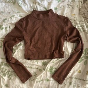 Brown mock neck long sleeve crop top
